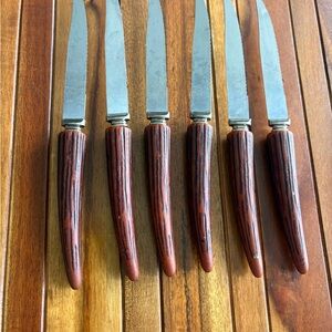 VTG 6 Regent Sheffield Stainless Steel Steak Knives Set Faux Antler Handles MCM